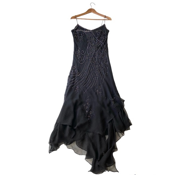Jora Collection Silk Beaded Spaghetti Strap Formal Dress - Picture 2 of 16